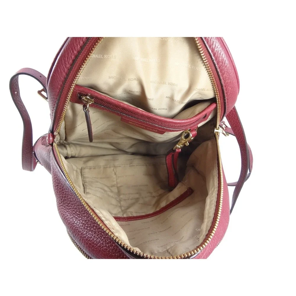 Michael Kors Rhea Medium‎ Pebbled Leather Backpack Cherry Gold Hardware Bag